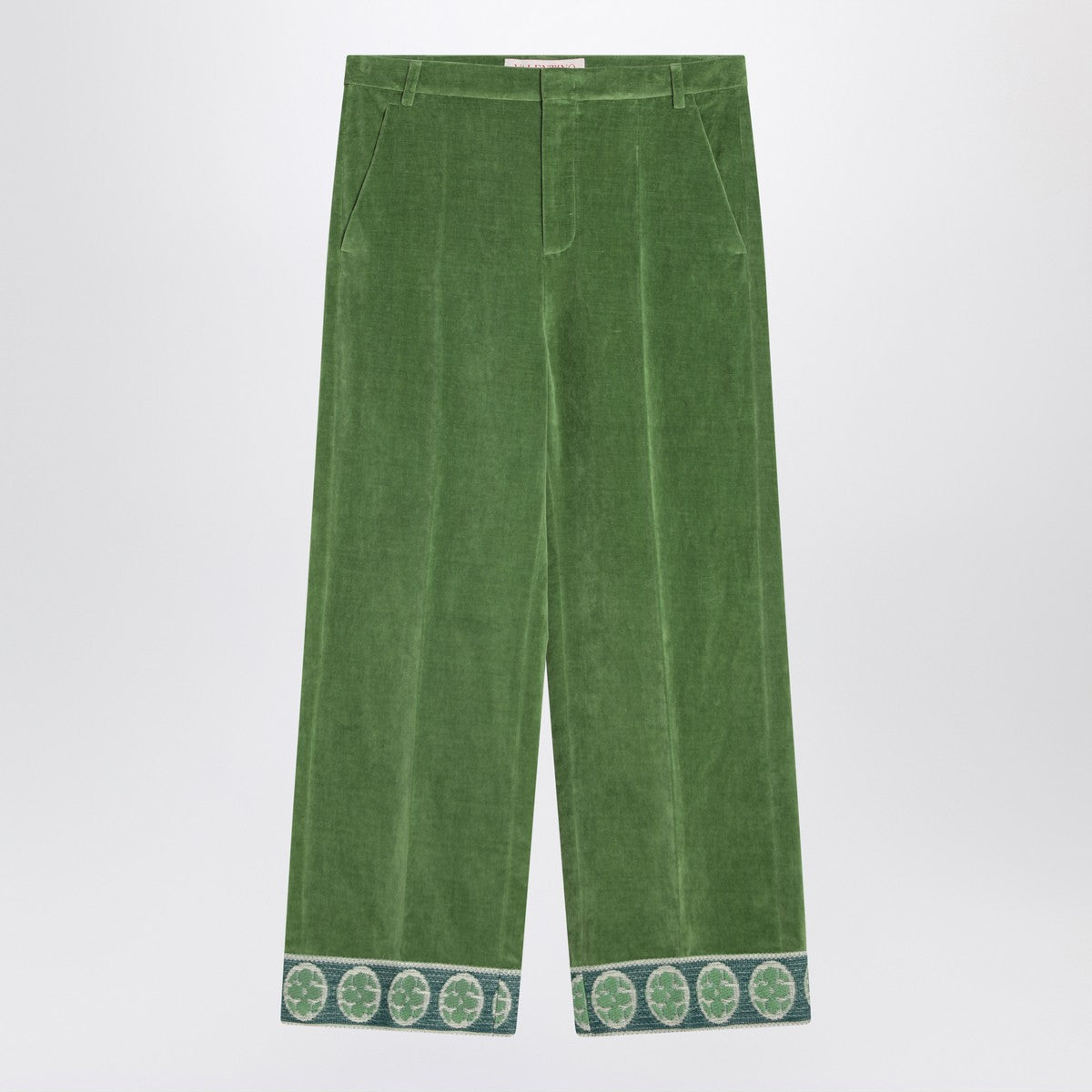 Valentino Green velvet trousers with jacquard hem