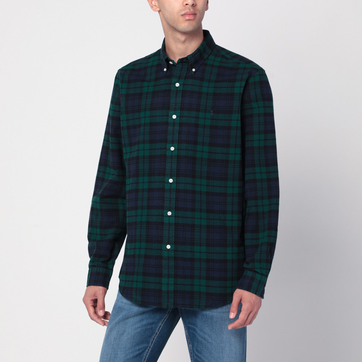 Polo Ralph Lauren Blue navy/green check pattern shirt Custom-Fit