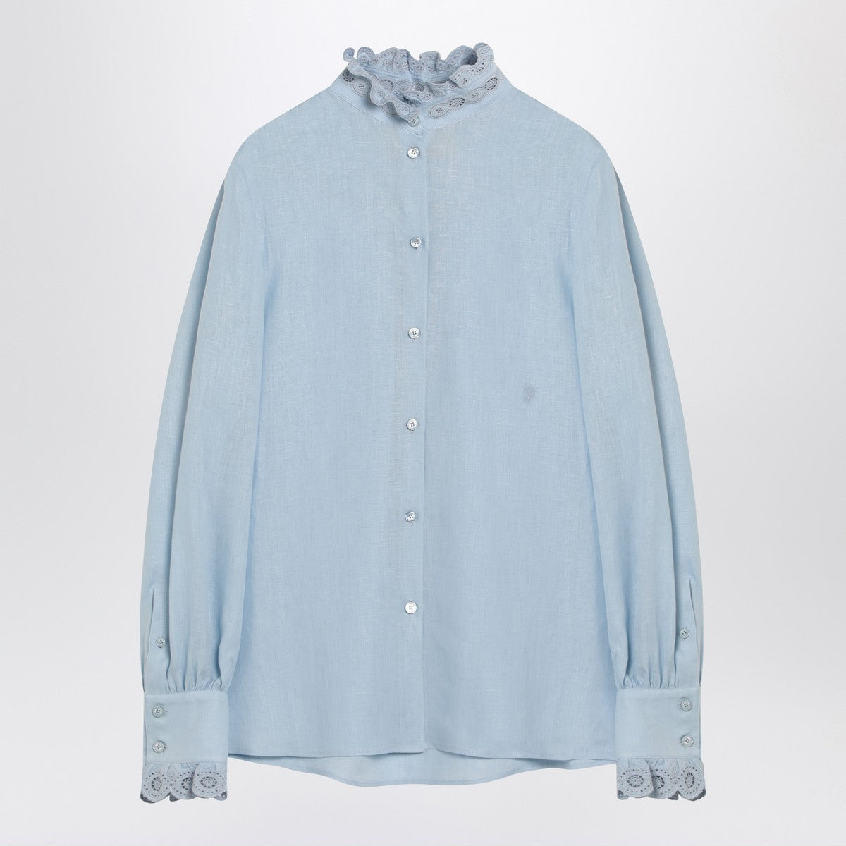 Valentino Light blue linen shirt with ruffles