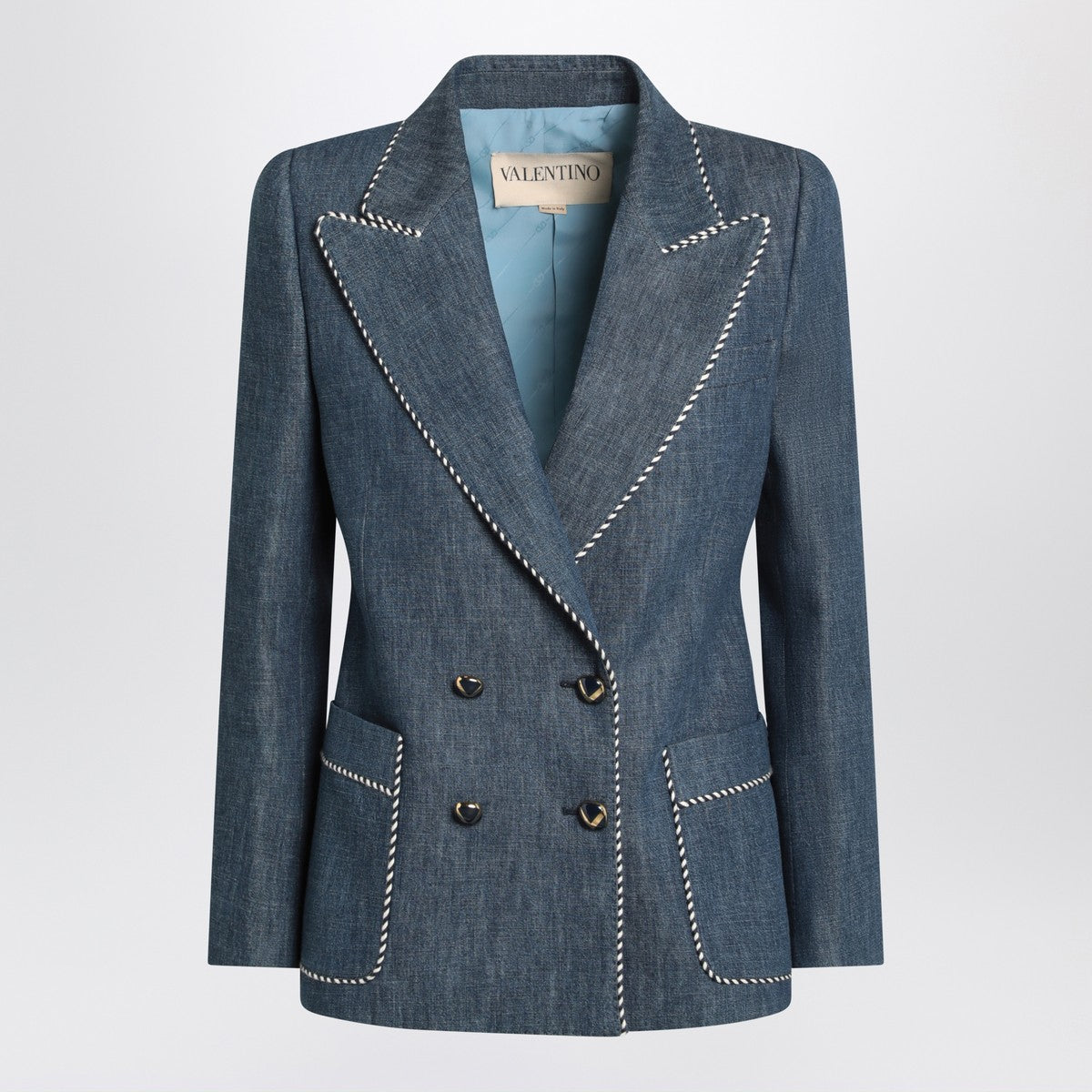 Valentino Double-breasted blue jacket in chambray denim