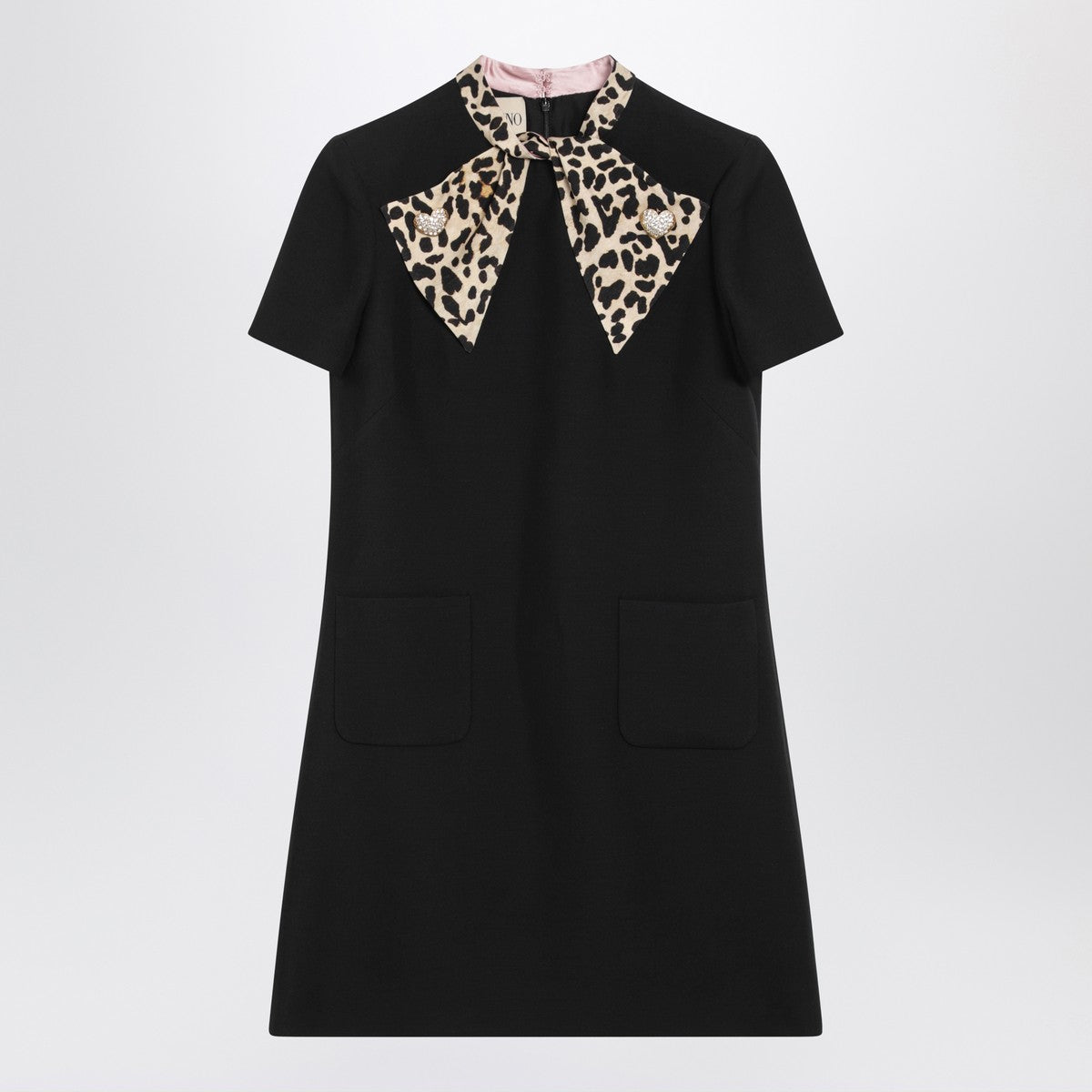 Valentino Black Crepe Couture dress with animal-print bow