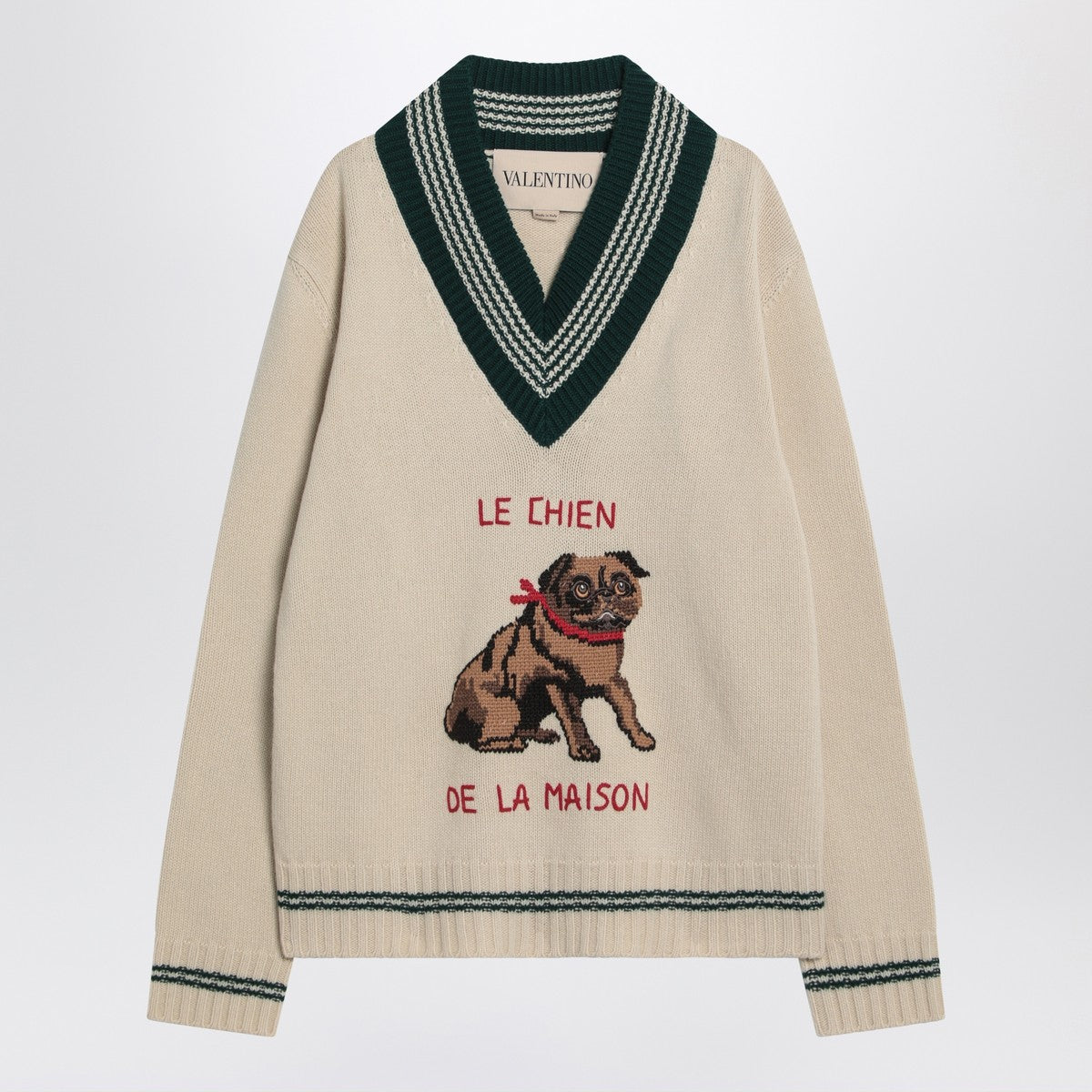 Valentino Butter-coloured sweater with Le Chien de la Maison embroidery