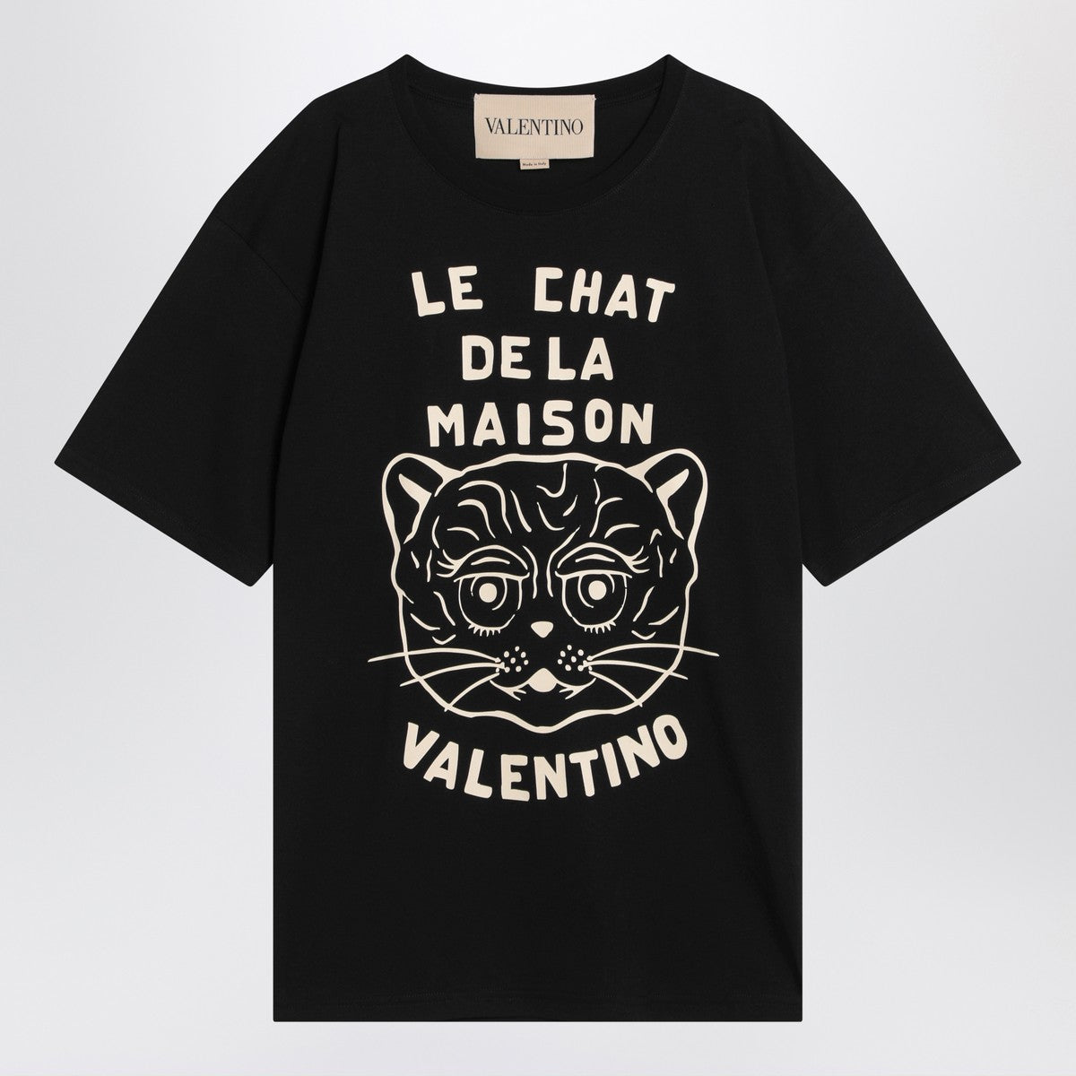 Valentino Black T-shirt with Le Chat de la Maison print