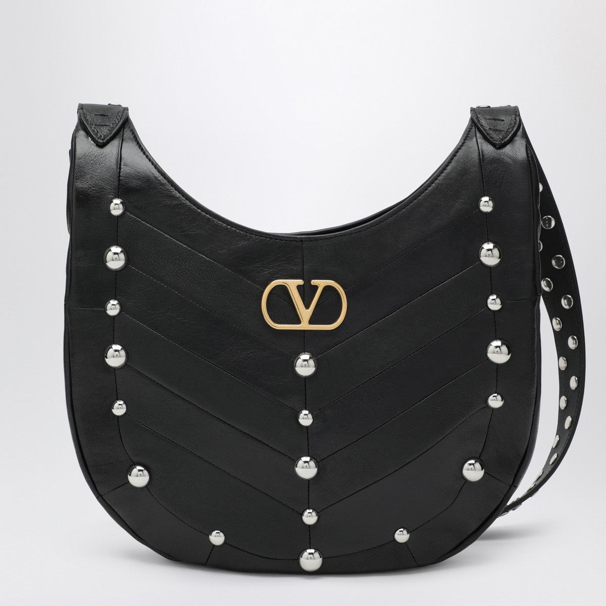 Valentino Garavani Small Hoboho bag with black chevron pattern and studs