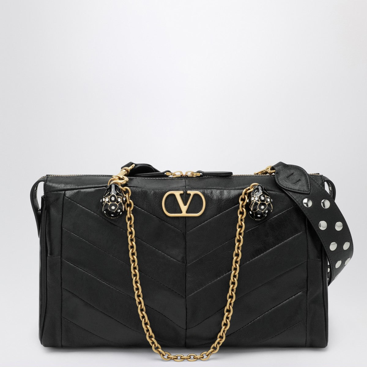 Valentino Garavani Panthea bag in black chevron-pattern nappa