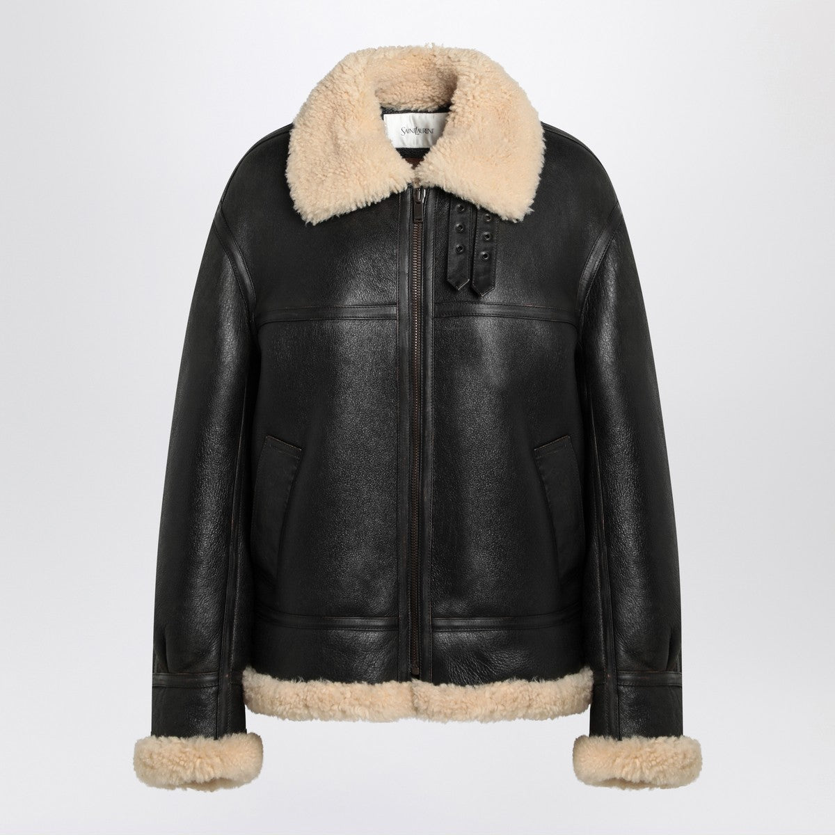 Saint Laurent Black leather and shearling jacket