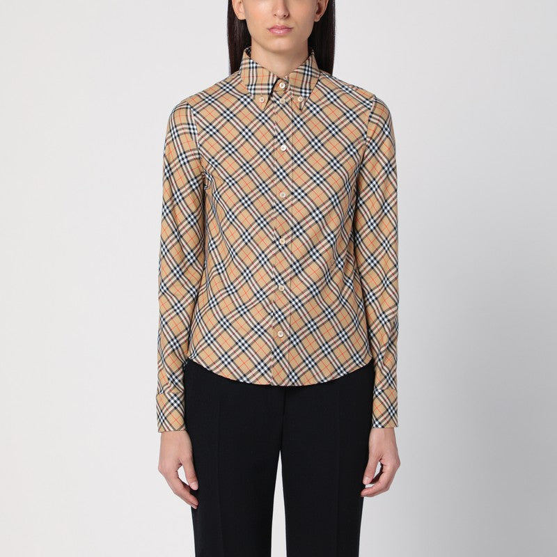 Burberry Beige button-down shirt with Check pattern