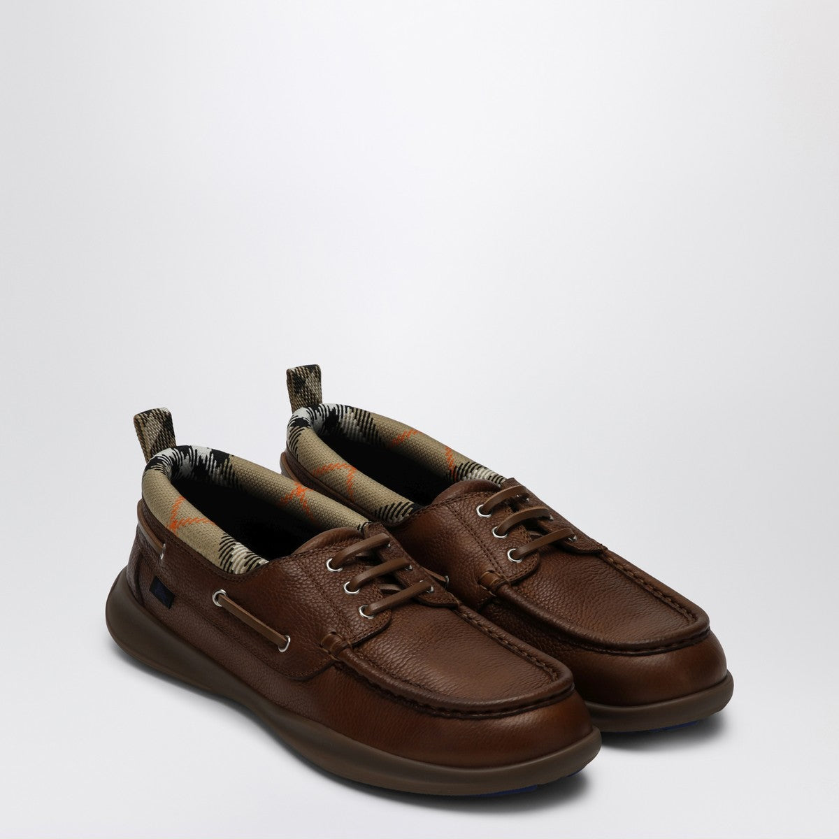 Burberry Brown Loafers with Check Trim