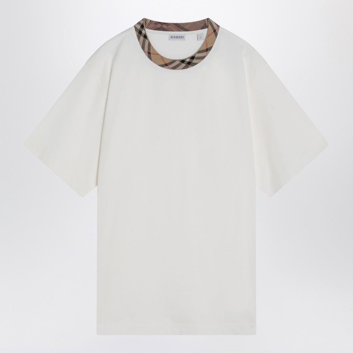 Burberry White cotton T-shirt with Check finishes