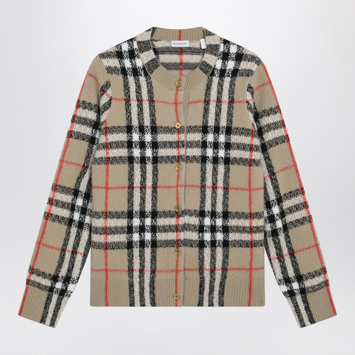 Burberry Beige Check cashmere and wool cardigan