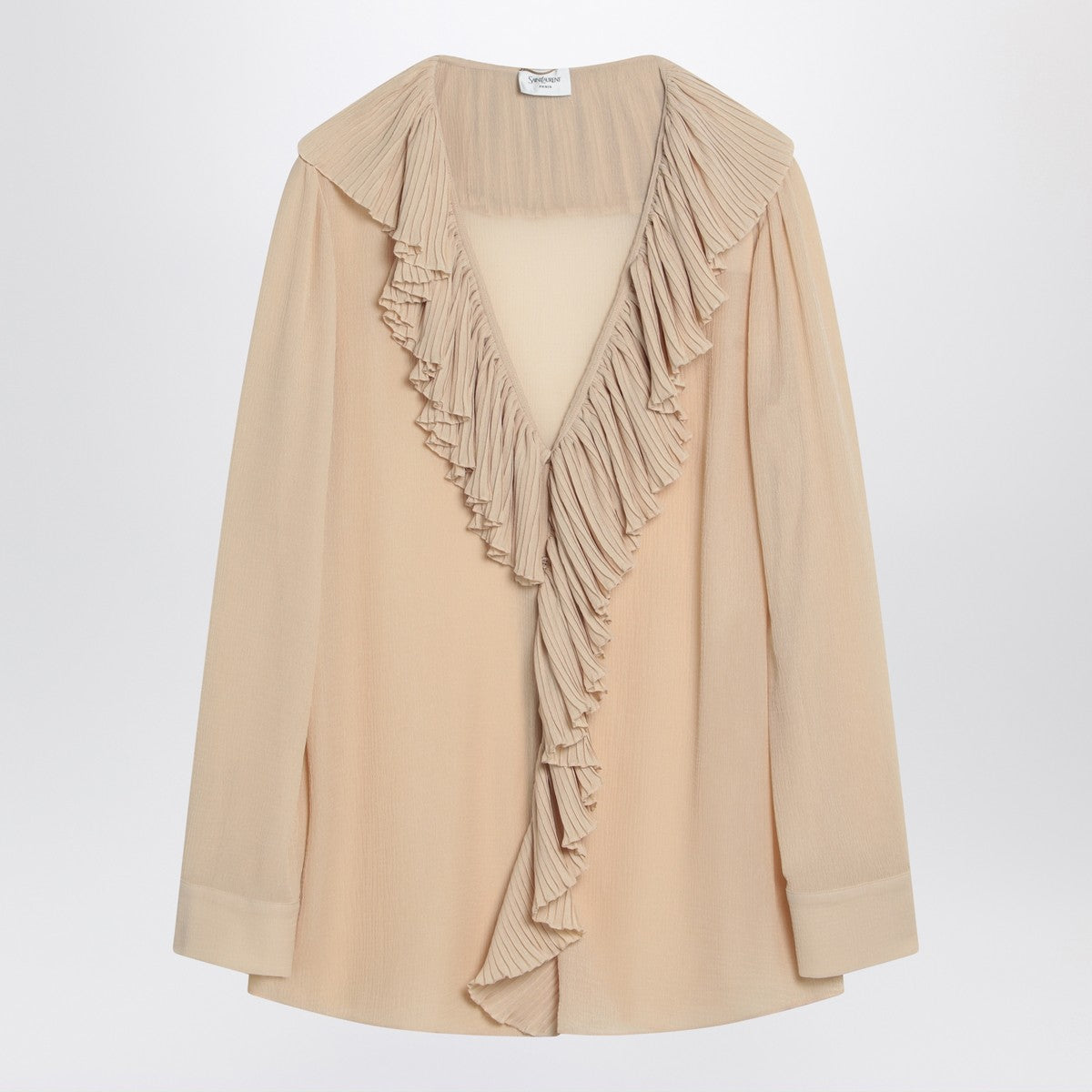 Saint Laurent Beige ruffled blouse in silk