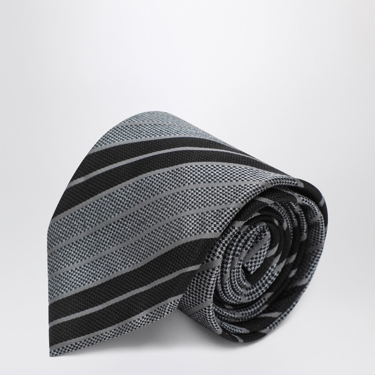 Saint Laurent Silk tie with black/gray stripes