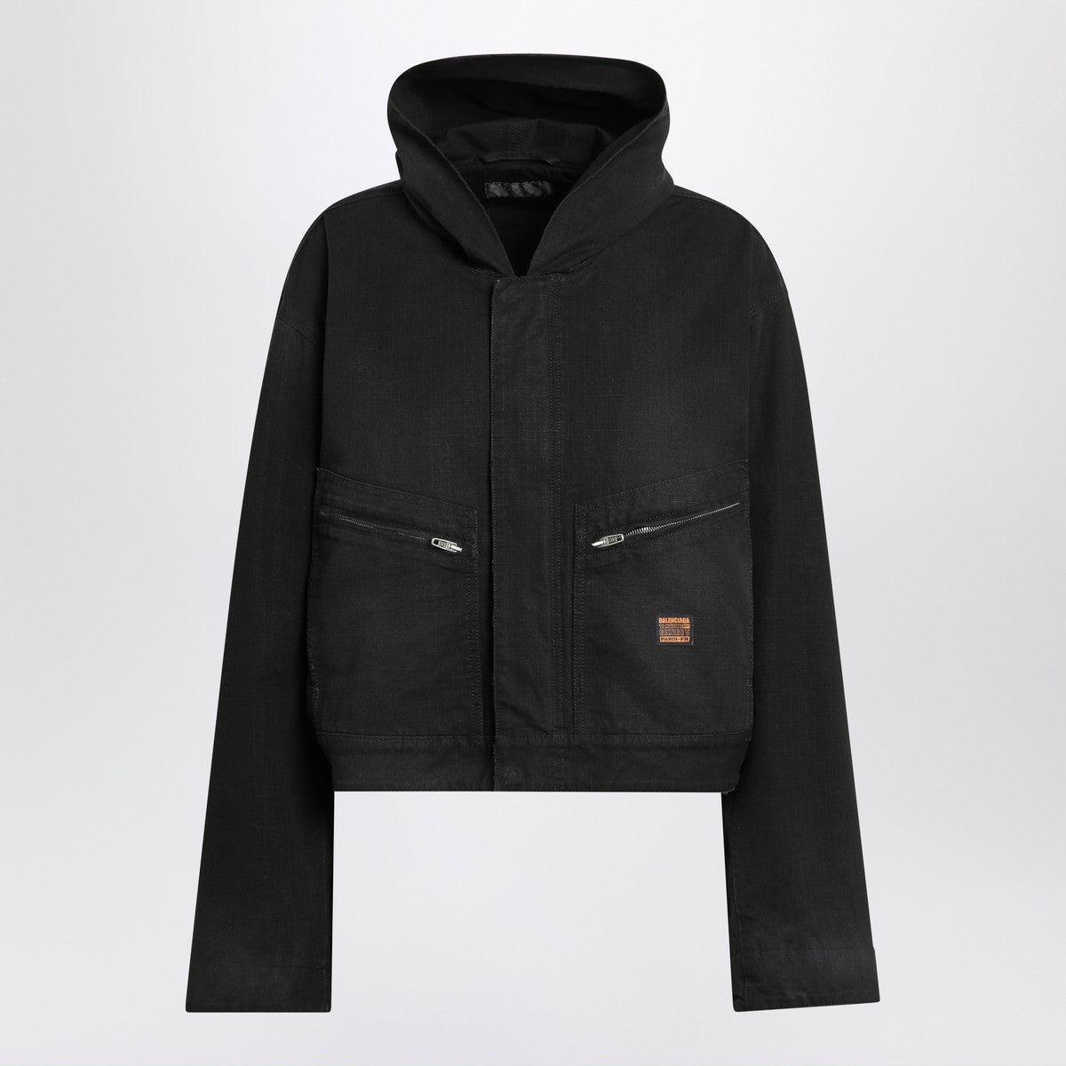 Balenciaga Cropped jacket with hood in black
