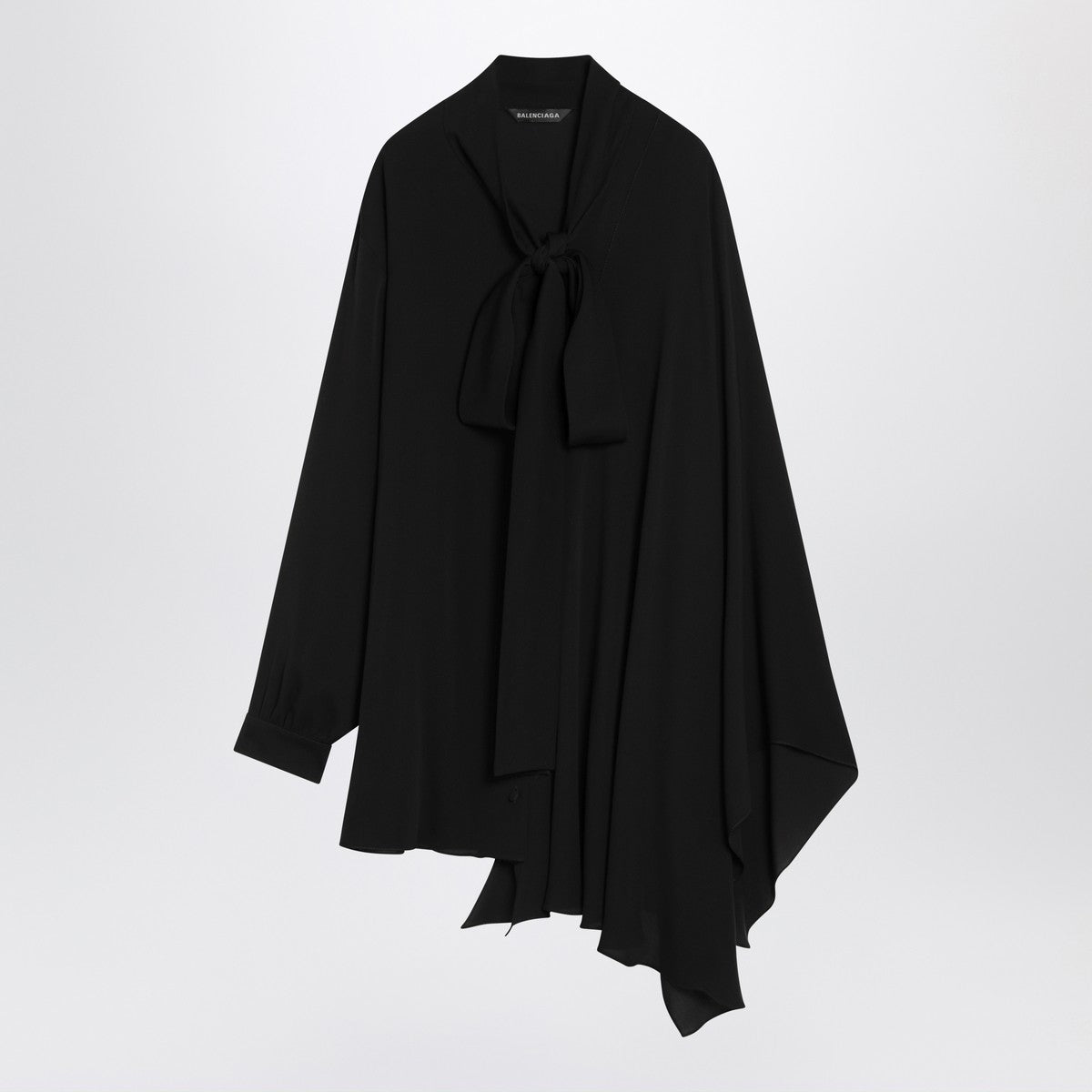 Balenciaga Asymmetric black silk blouse with scarf