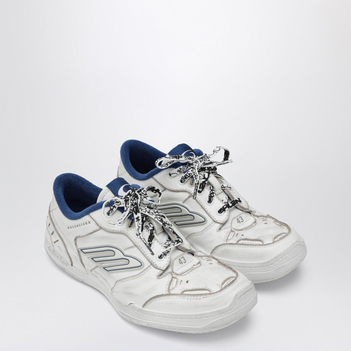 Balenciaga Hamptons Worn-Out Sneakers in White and Blue