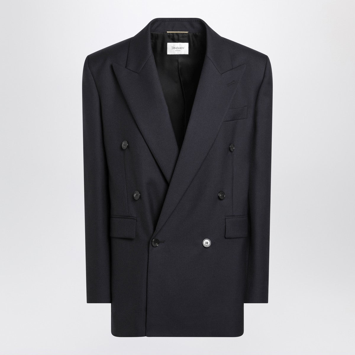 Saint Laurent Long navy blue wool gabardine coat