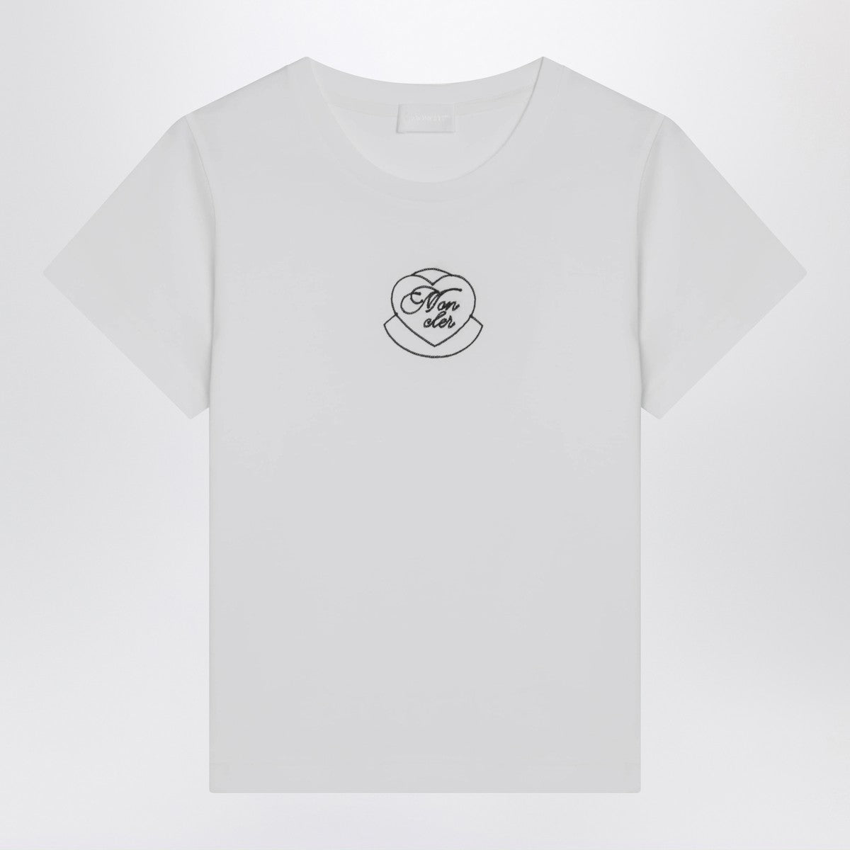 Moncler White cotton T-shirt with embroidered heart
