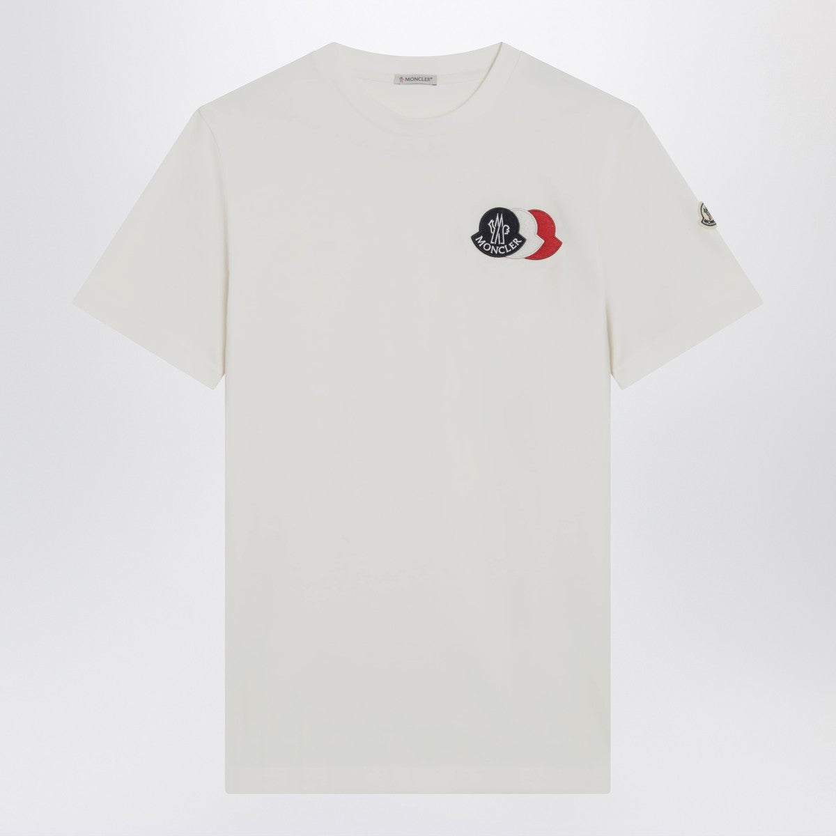 Moncler White T-shirt with embroidered tricolor logo