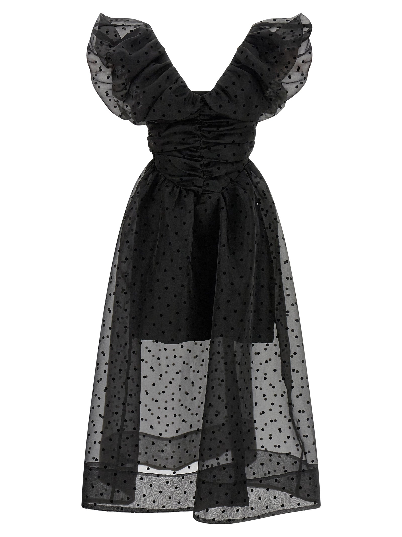 Ganni Black Organza Ruched Dress