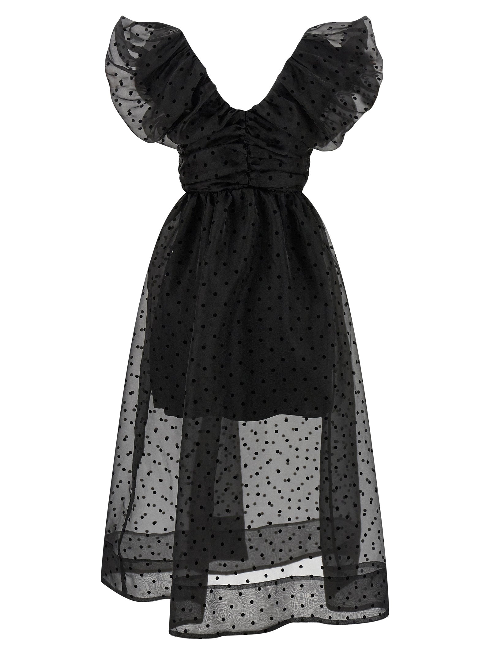 Ganni Black Organza Ruched Dress