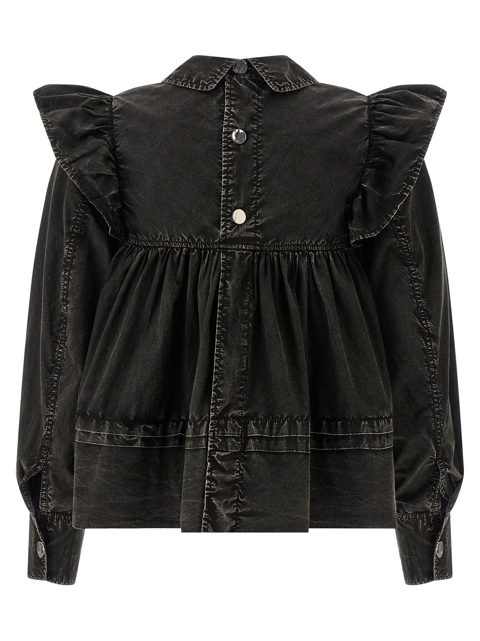 Ganni Black Washed Frill Blouse