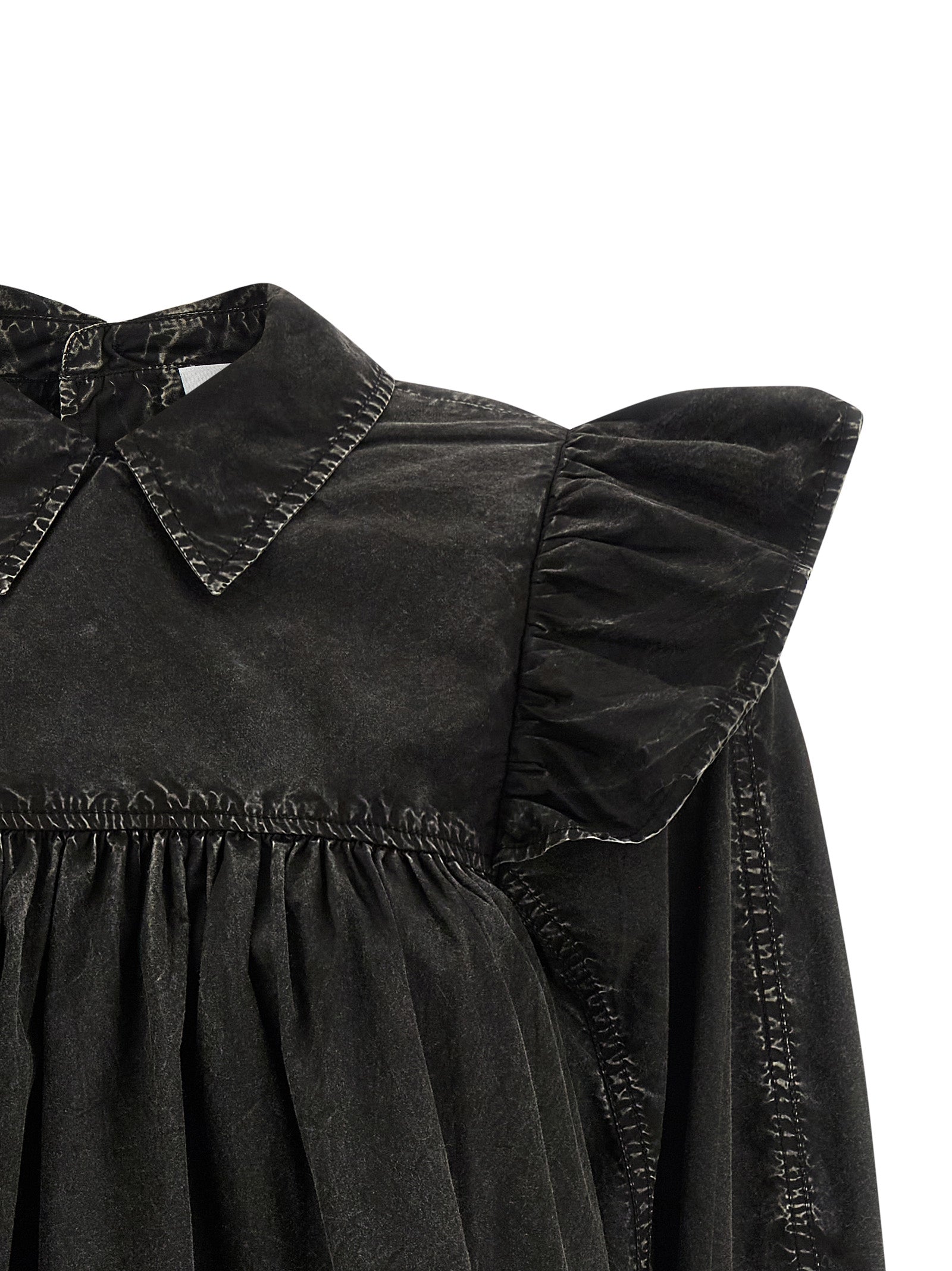 Ganni Black Washed Frill Blouse