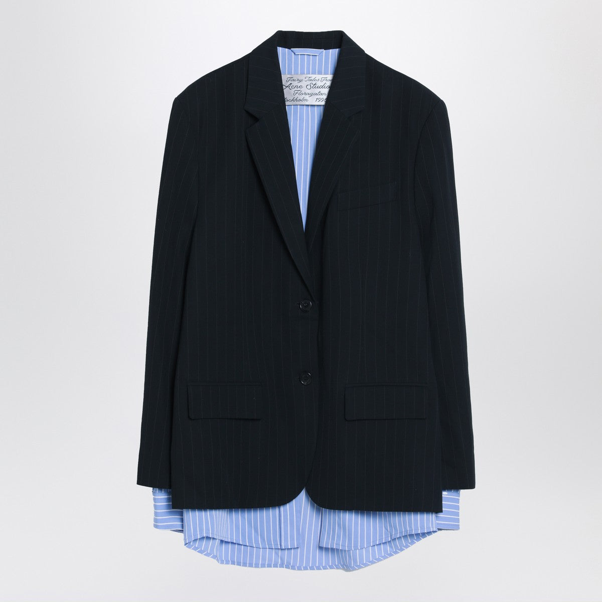 Acne Studios Navy blue single-breasted jacket with shirt detail