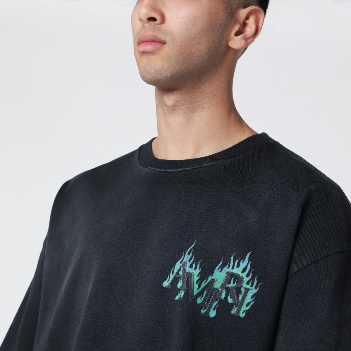 AMIRI Black T-shirt with Flames logo print