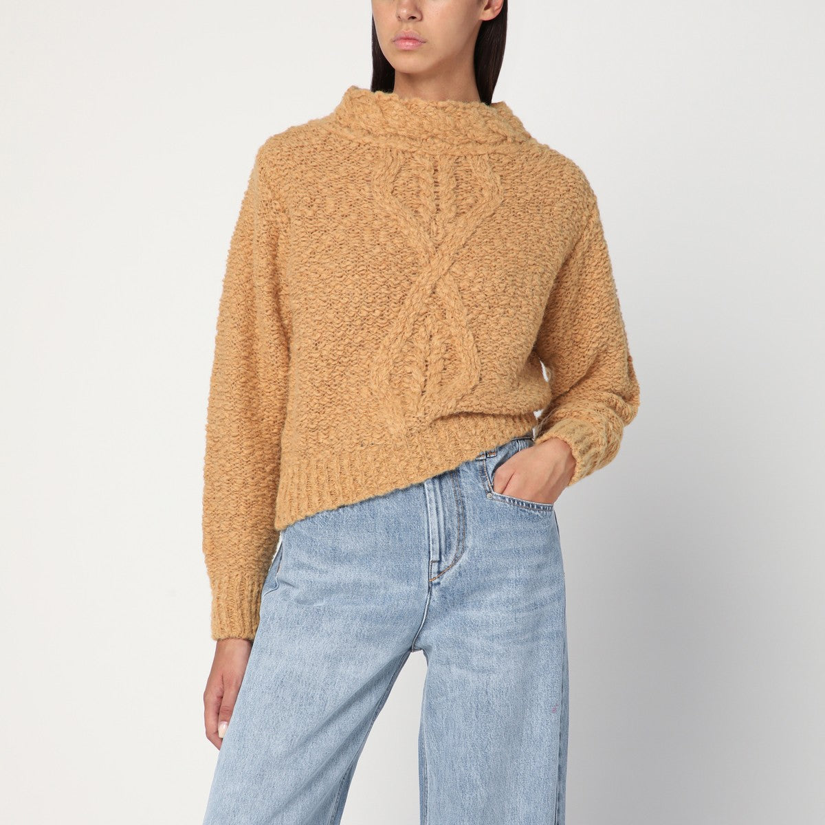 ISABEL MARANT Caramel-coloured Romane sweater with cable knit