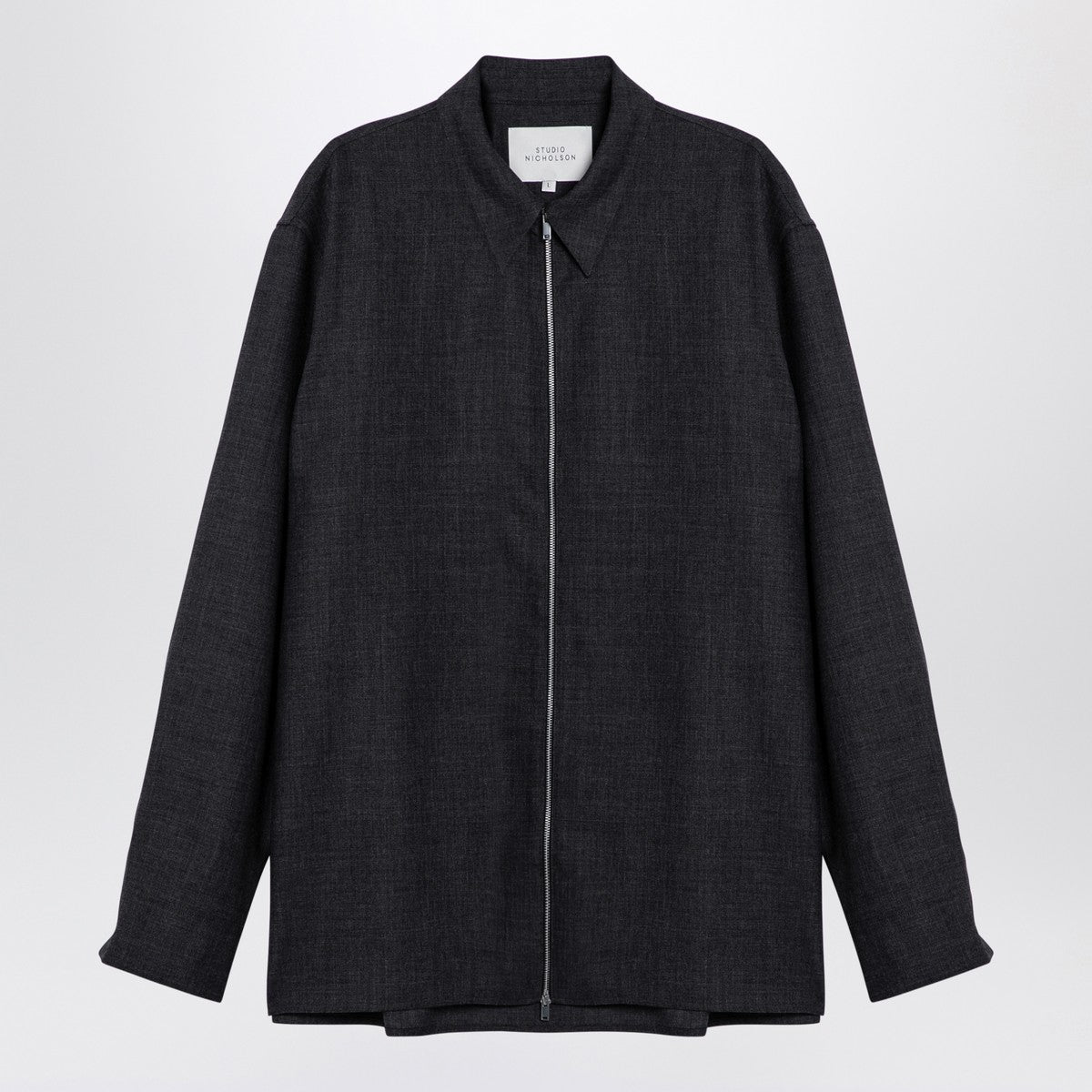 STUDIO NICHOLSON Dark grey wool zip shirt