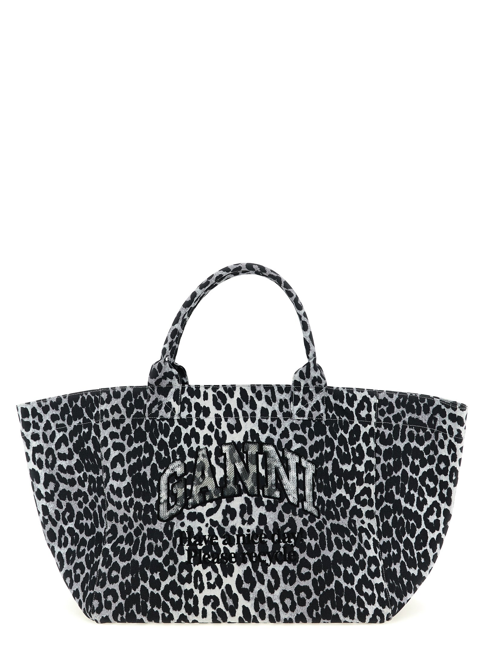 Ganni Leopard Sequin Xxl Tote Shopping Bag