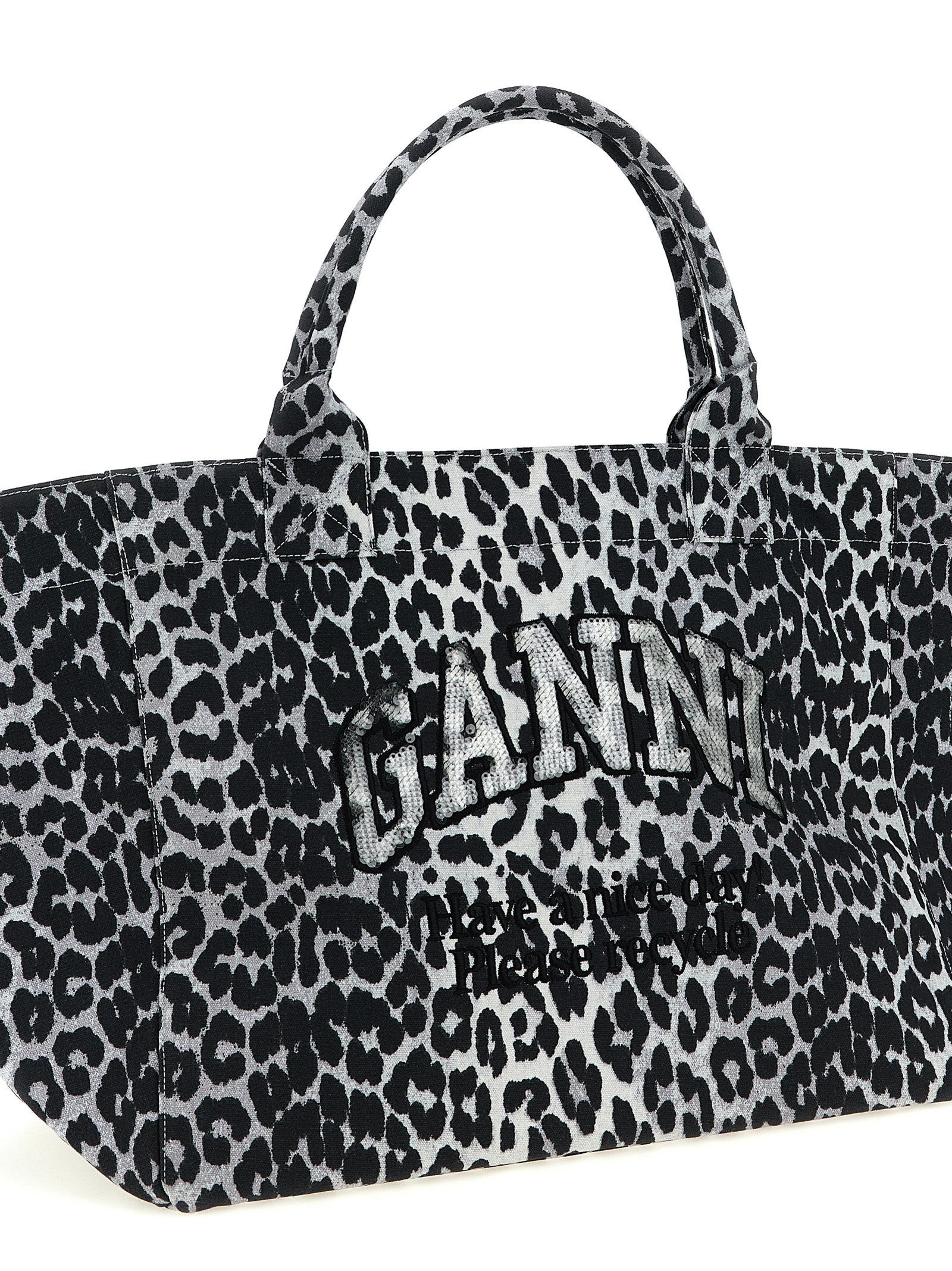 Ganni Leopard Sequin Xxl Tote Shopping Bag