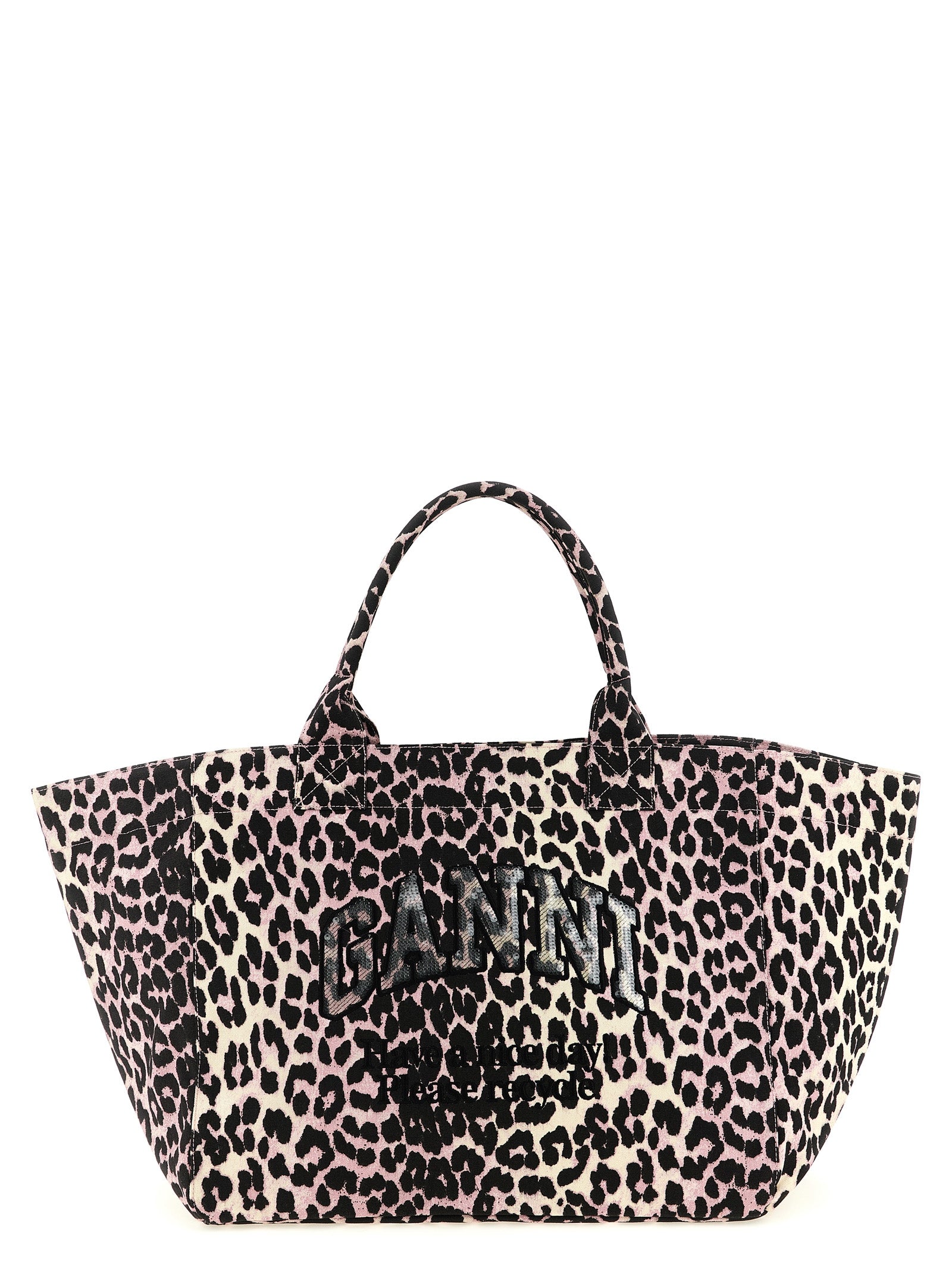 Ganni Leopard Sequin Xxl Tote Shopping Bag