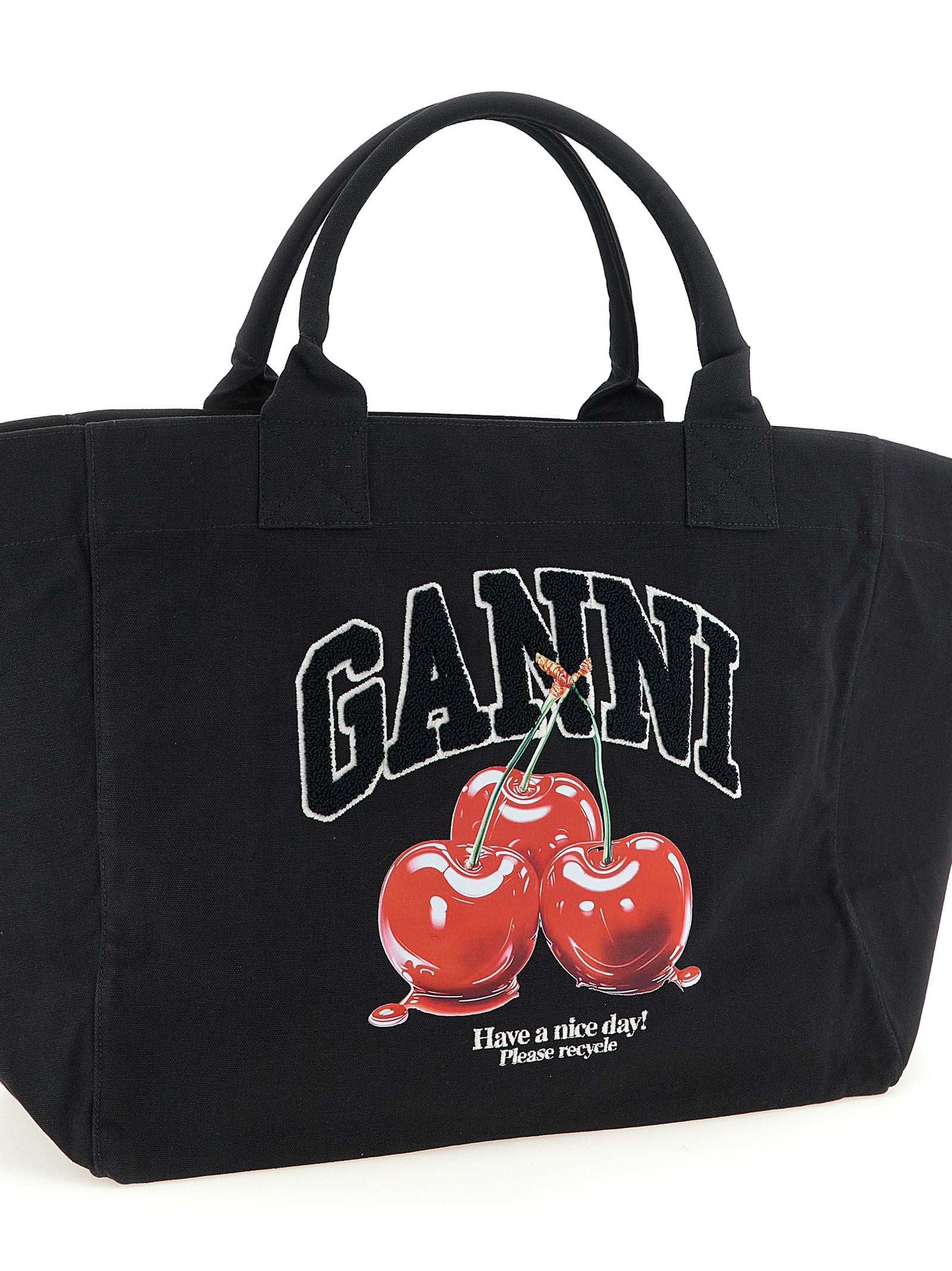 Ganni Black Xxl Cherry Tote Shopping Bag