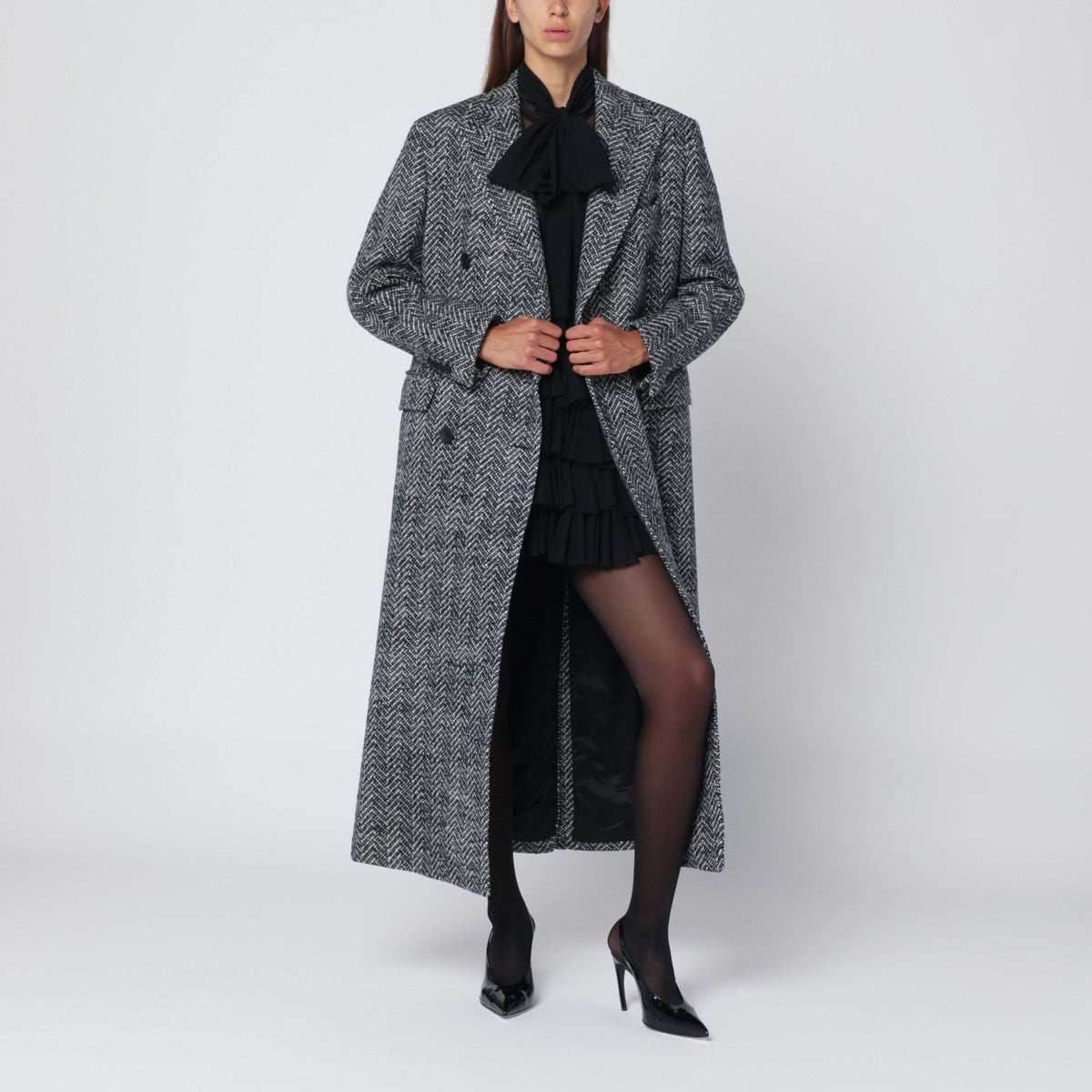 Tagliatore Black houndstooth double-breasted coat