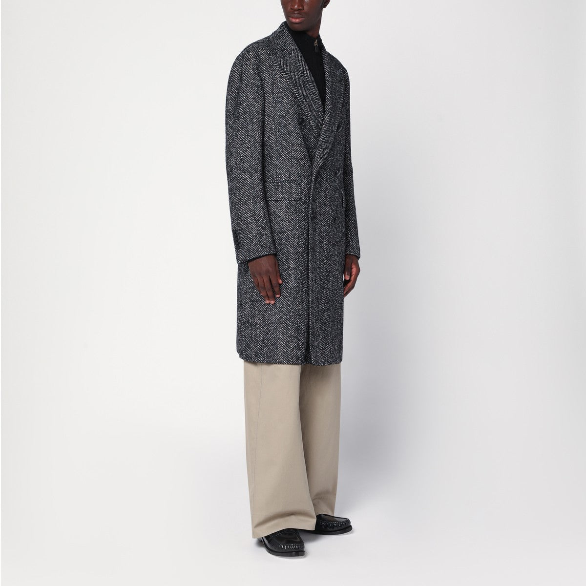 Tagliatore Black/beige houndstooth double-breasted coat