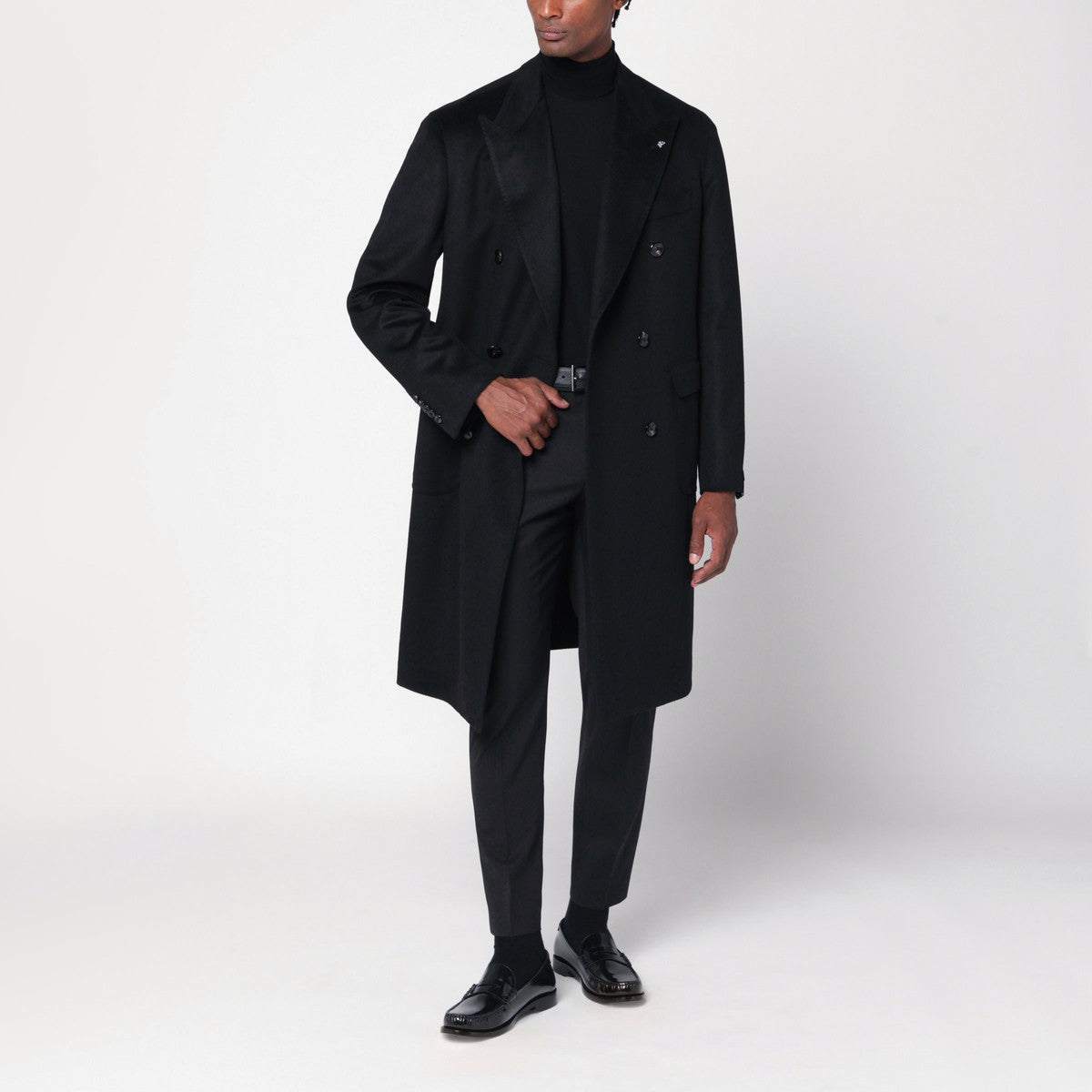 Tagliatore Double-breasted black wool coat