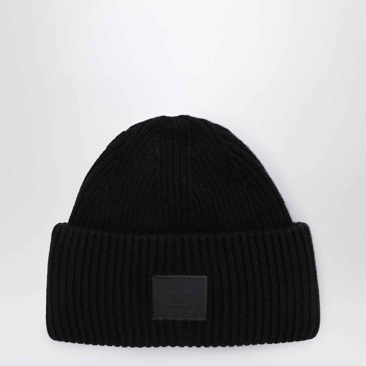 Acne Studios Black large face logo beanie - Yak