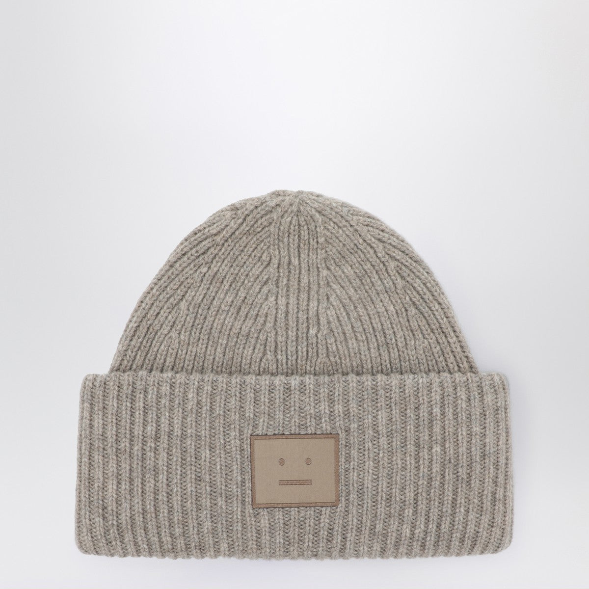 Acne Studios Greige melange large face logo beanie - Yak