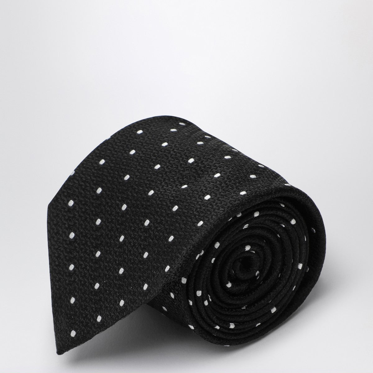 Destin Black/white polka dot silk tie