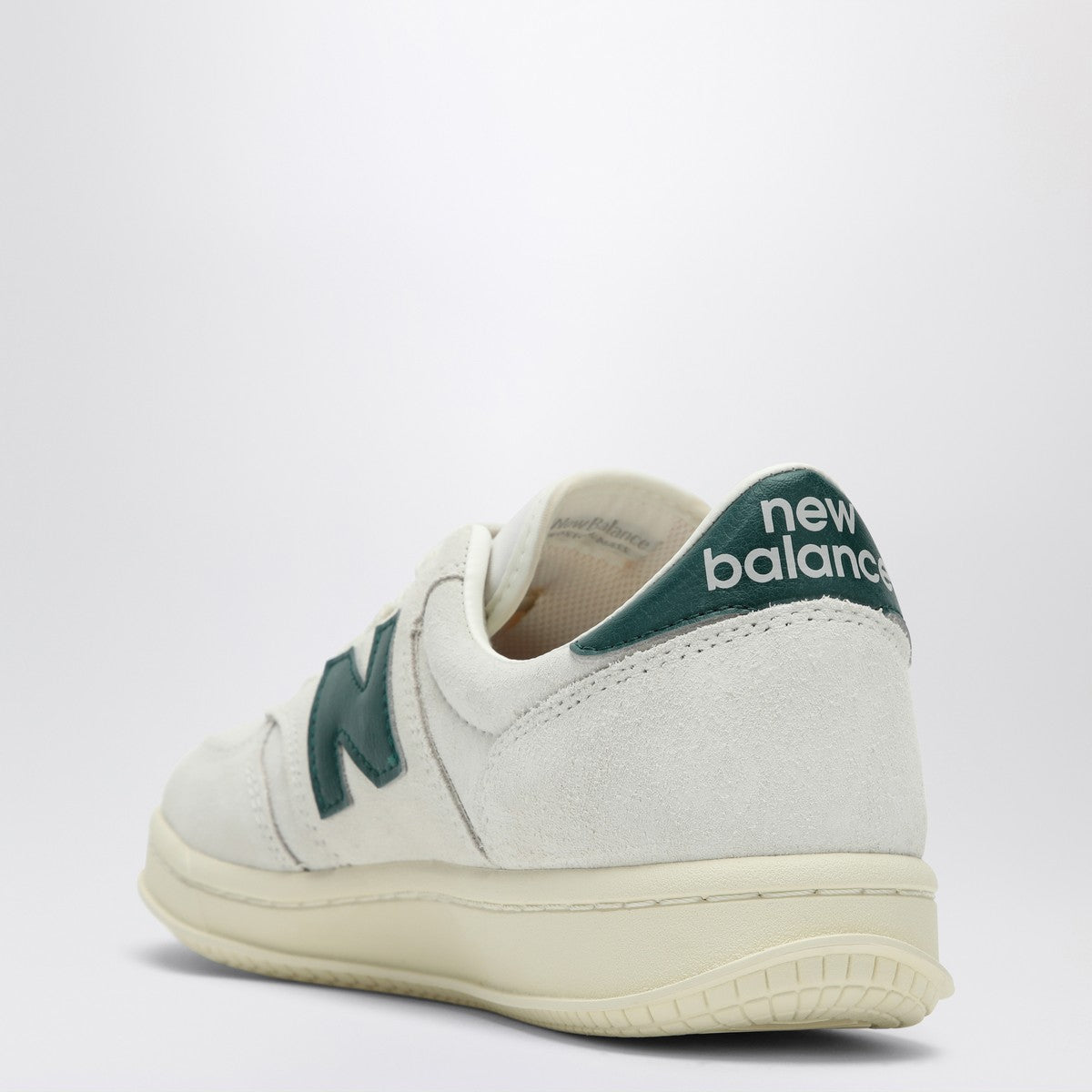 New Balance T500 white/green suede sneaker