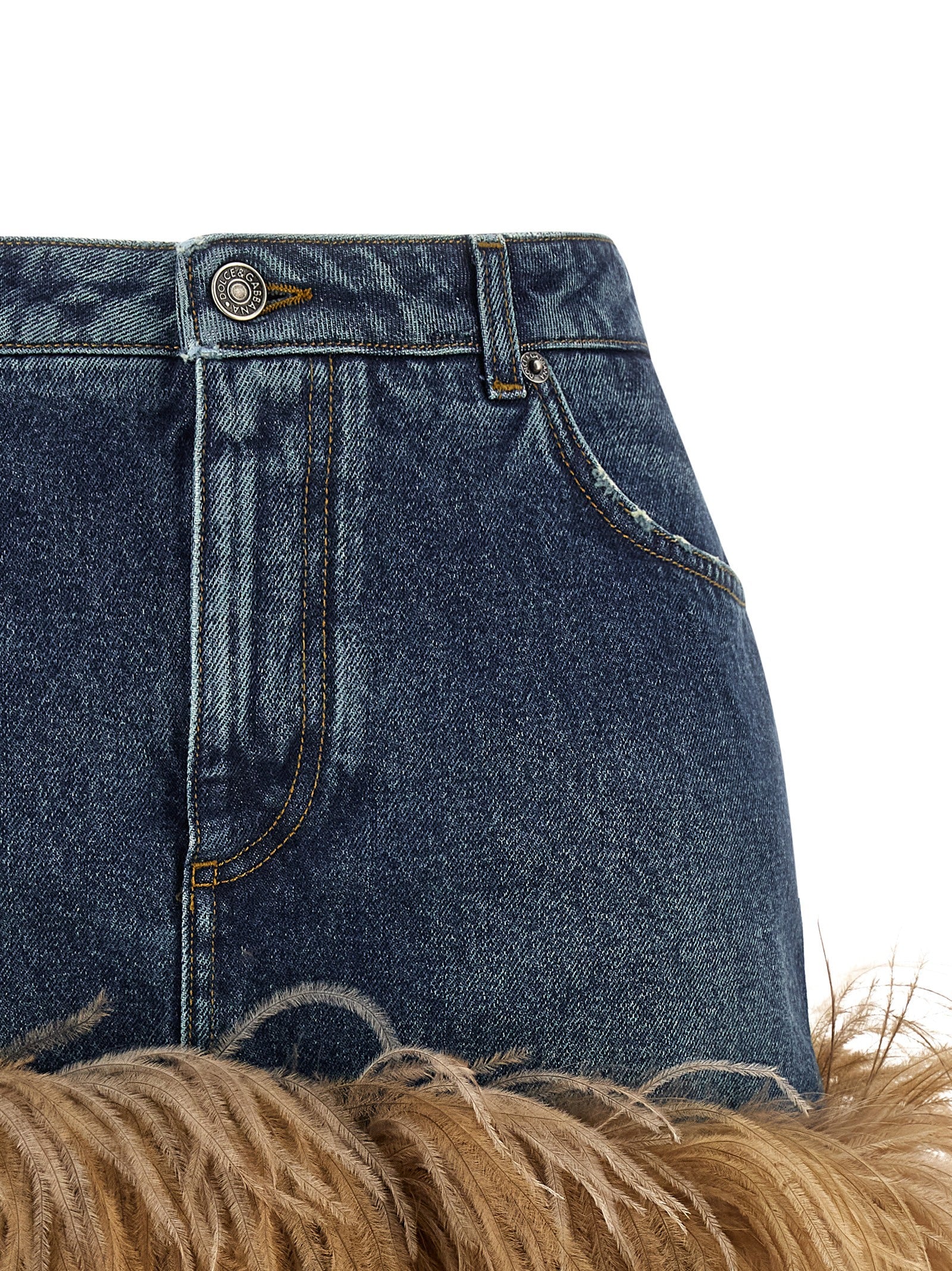Dolce & Gabbana Feather Denim Skirt