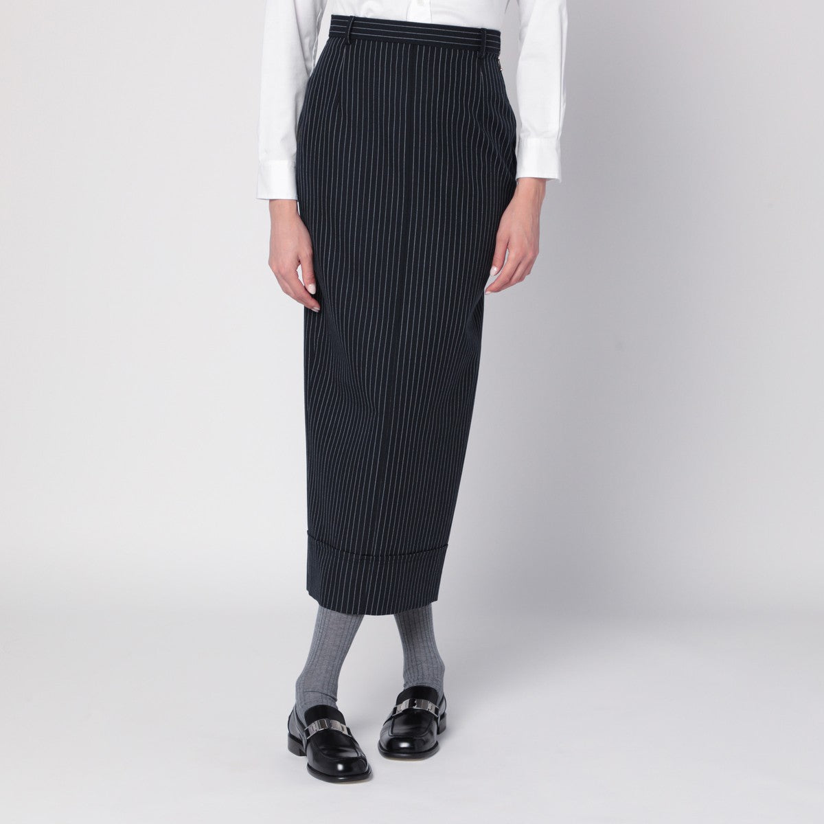 Thom Browne Navy blue pinstriped pencil skirt