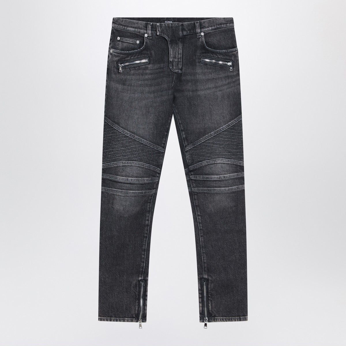 Balmain Grey washed slim biker jeans