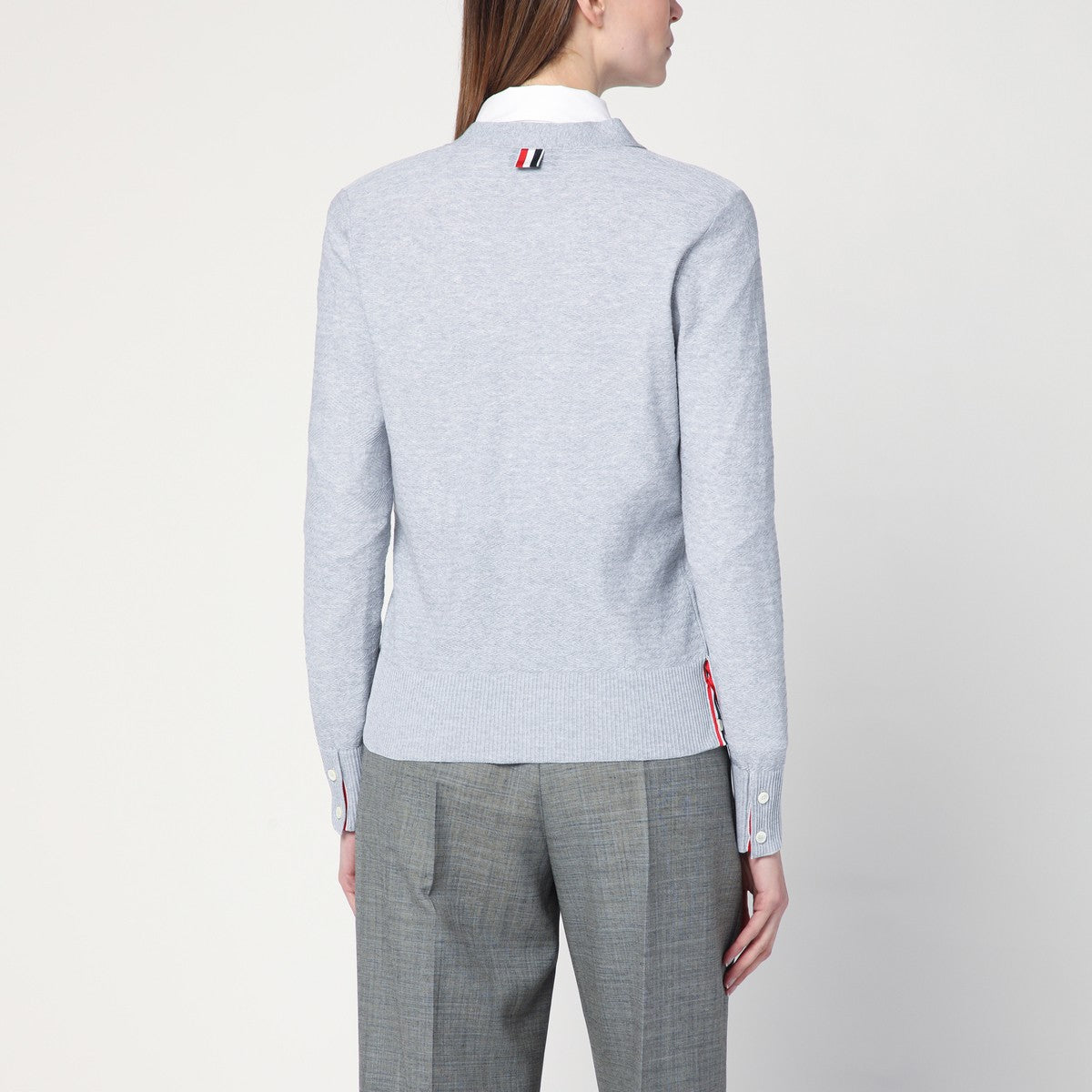 Thom Browne Light grey cardigan in cotton and silk