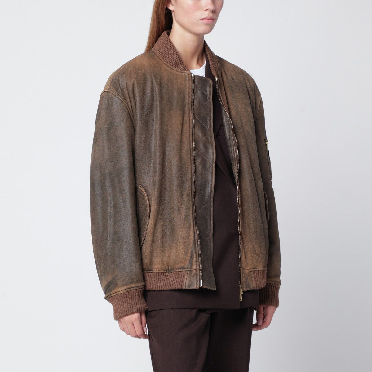 Golden Goose Vintage-effect brown bomber