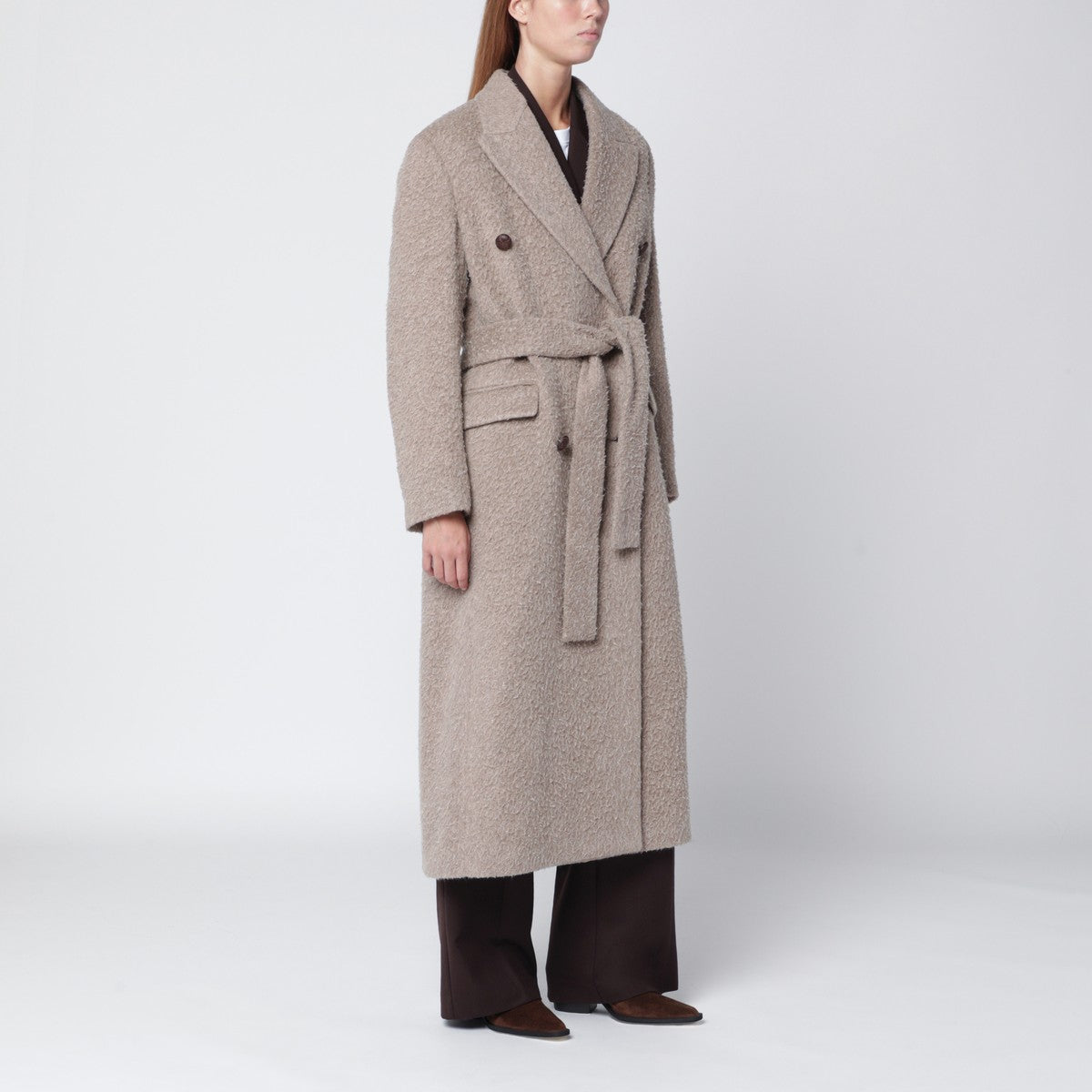 Golden Goose Greige wool-blend belted coat