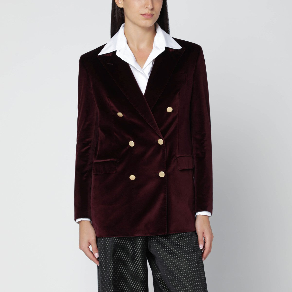 Tagliatore Bordeaux velvet double-breasted jacket