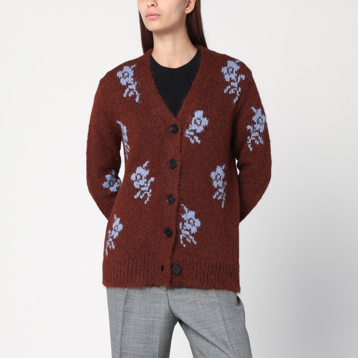Jil Sander Brown cardigan with floral inlay