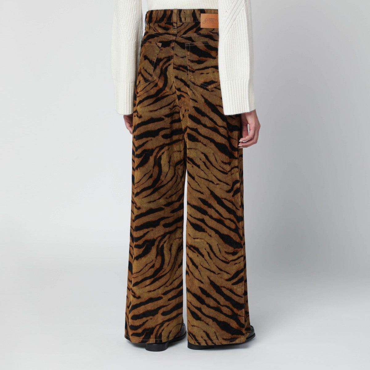 GANNI Khaki zebra-print baggy jeans